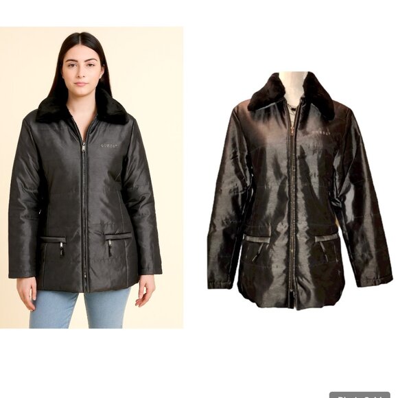 GUESS Womans Coat Jacket w/Fur Collar - Sz Small - Picture 1 of 13